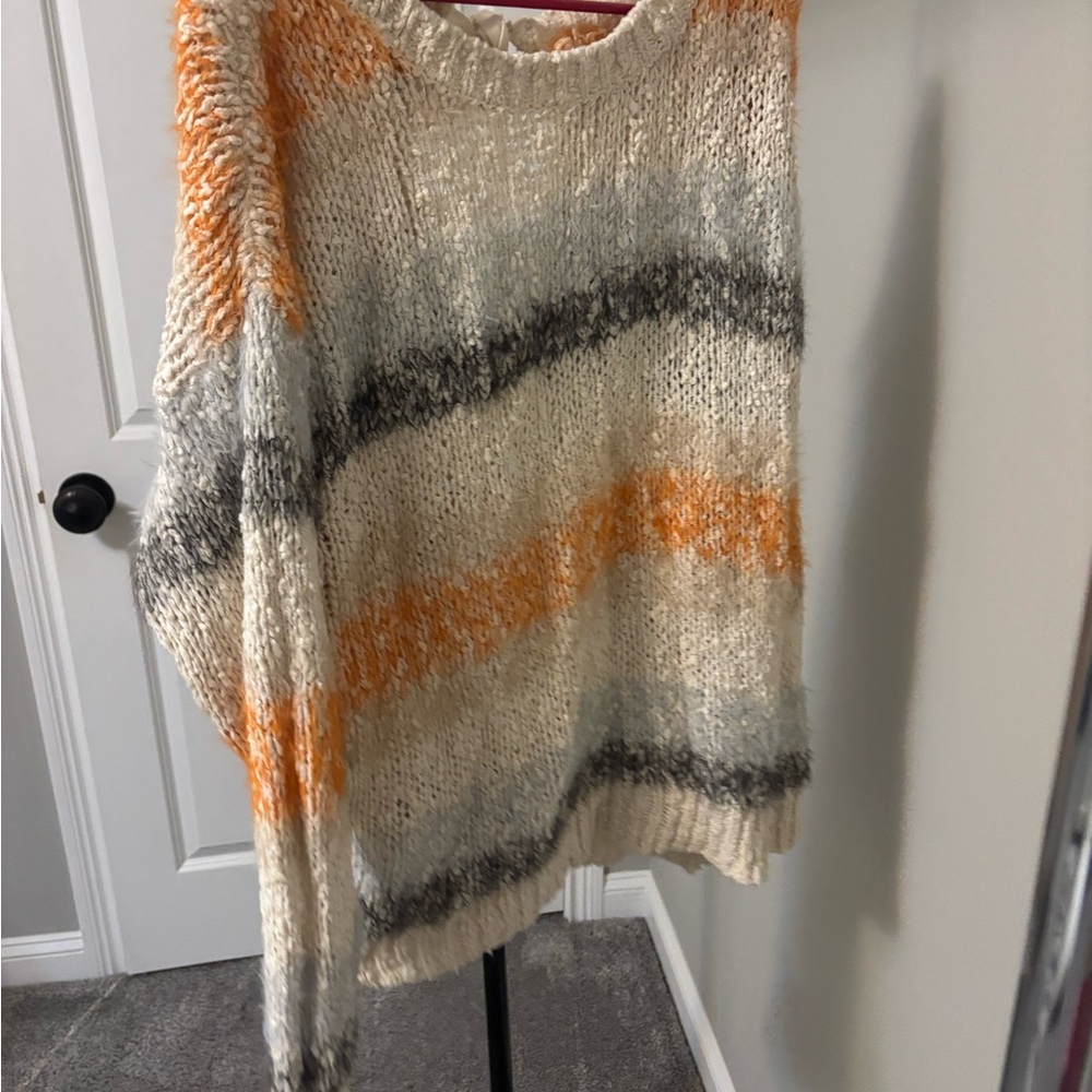 Meadow Rue Cream and Orange Striped Sweater